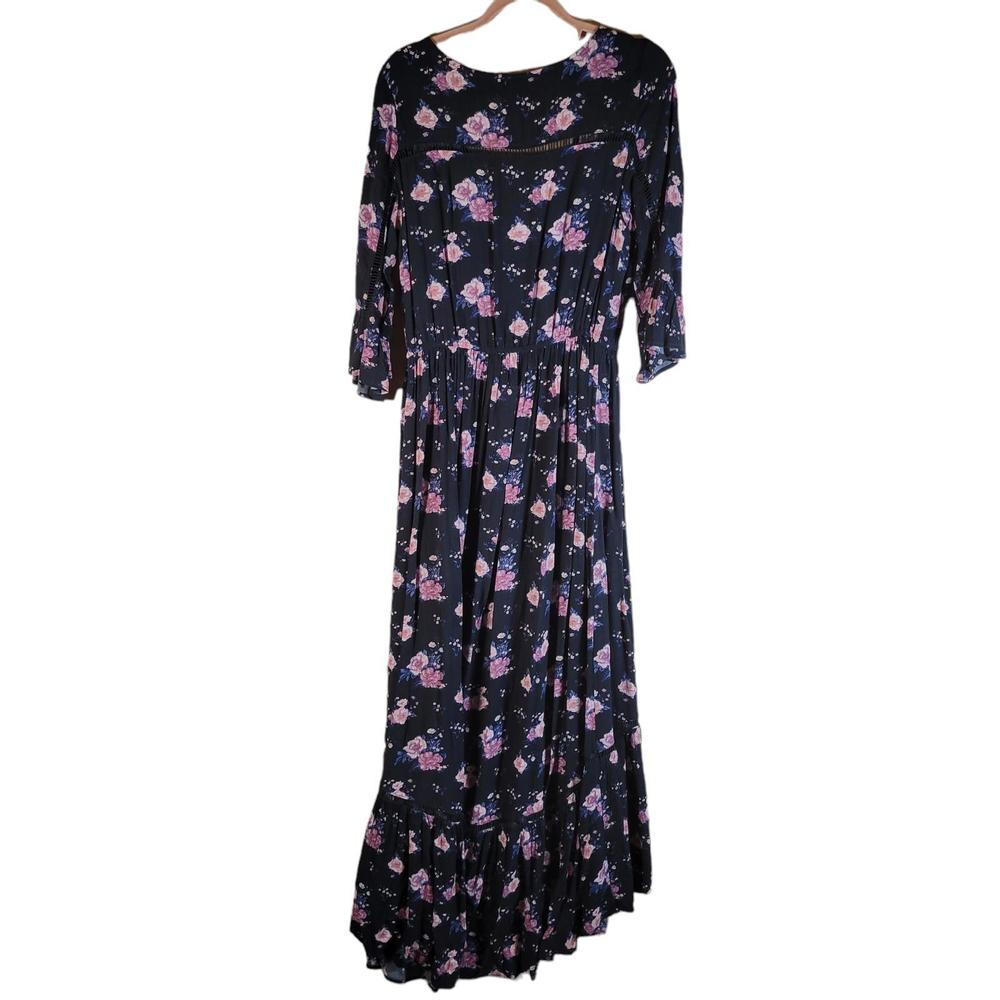American Eagle Outfitters Black Floral V Neck Boho Maxi Dress Women Size M - Picture 2 of 9